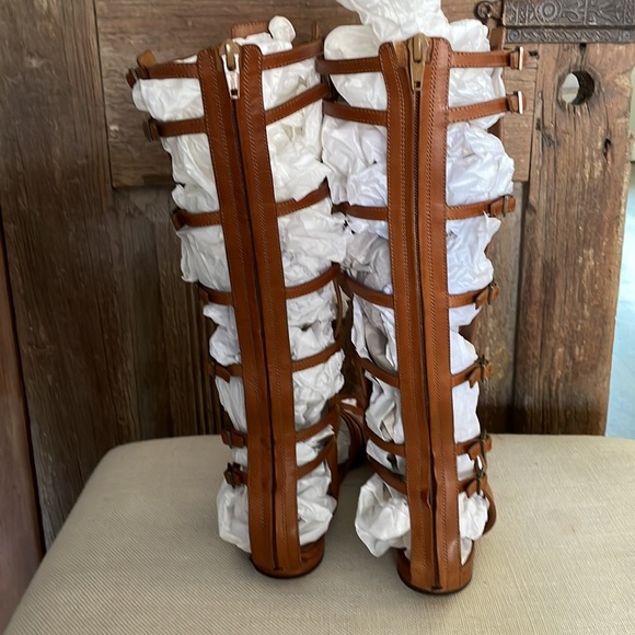 Saint Laurent Knee High Gladiator Sandals Brown SZ 38.5 - Picture 4 of 10